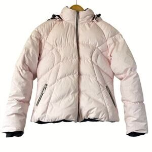 Nike Down Puffer Jacket Pink Gray Hooded Quilted Coat Women’s